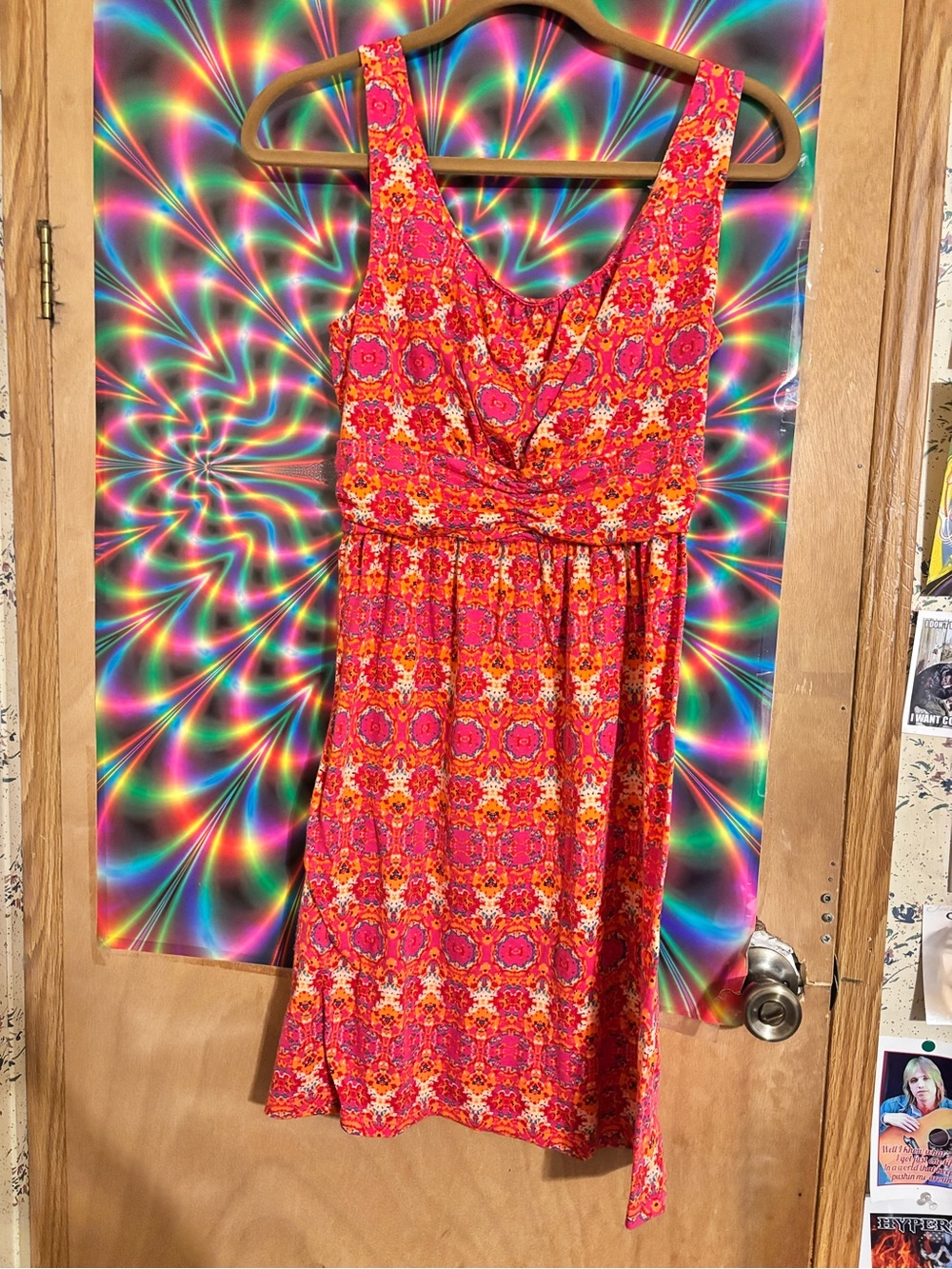 Faded Glory Orange & Pink Sleeveless Printed Mini Dress Size M/ 8-10